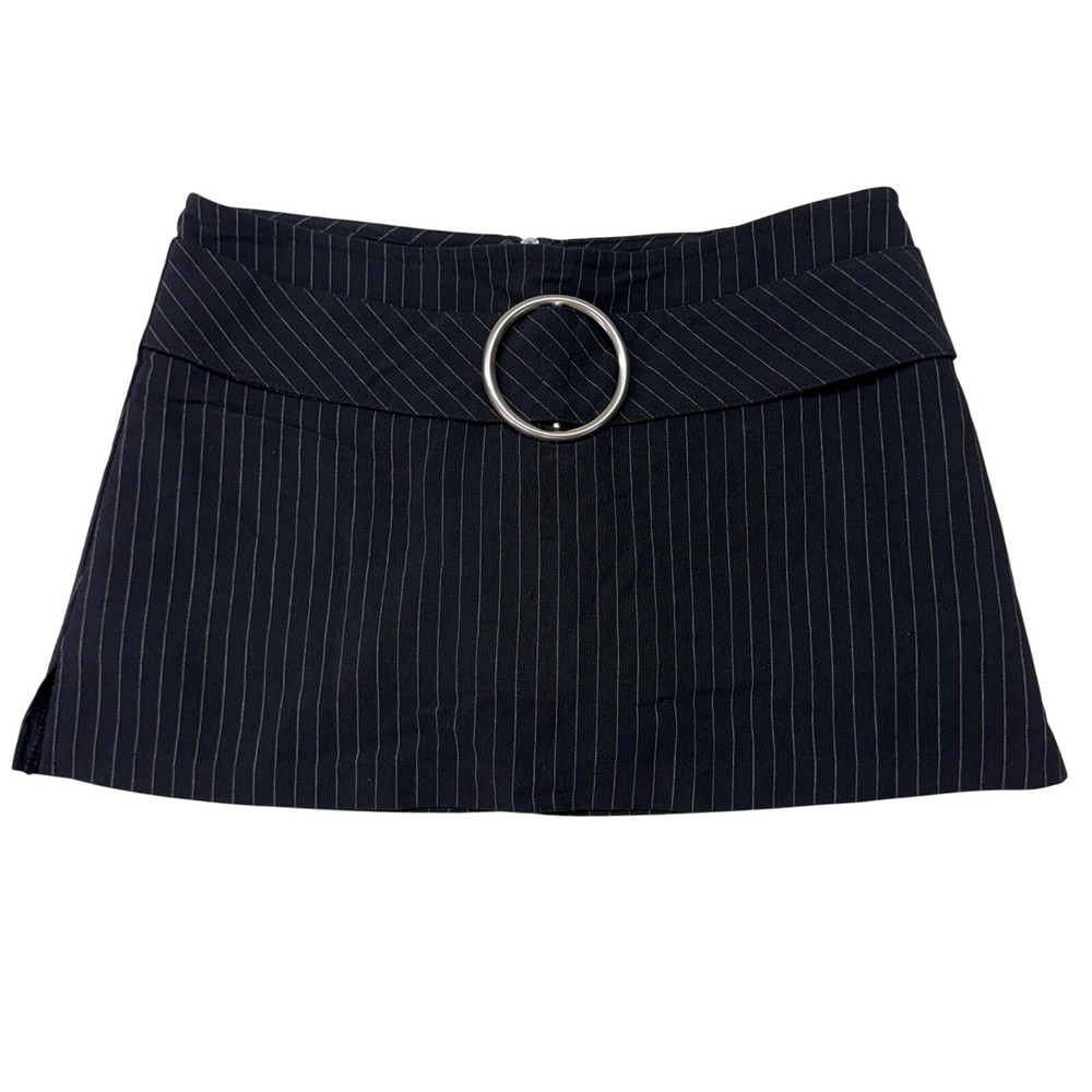 Spice Wear Womens Pinstripe Skort Black White O-Ring Buckle Mini Skirt Y2K Style